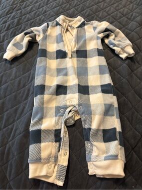 Carter's Blue and White Buffalo Check Fleece Romper